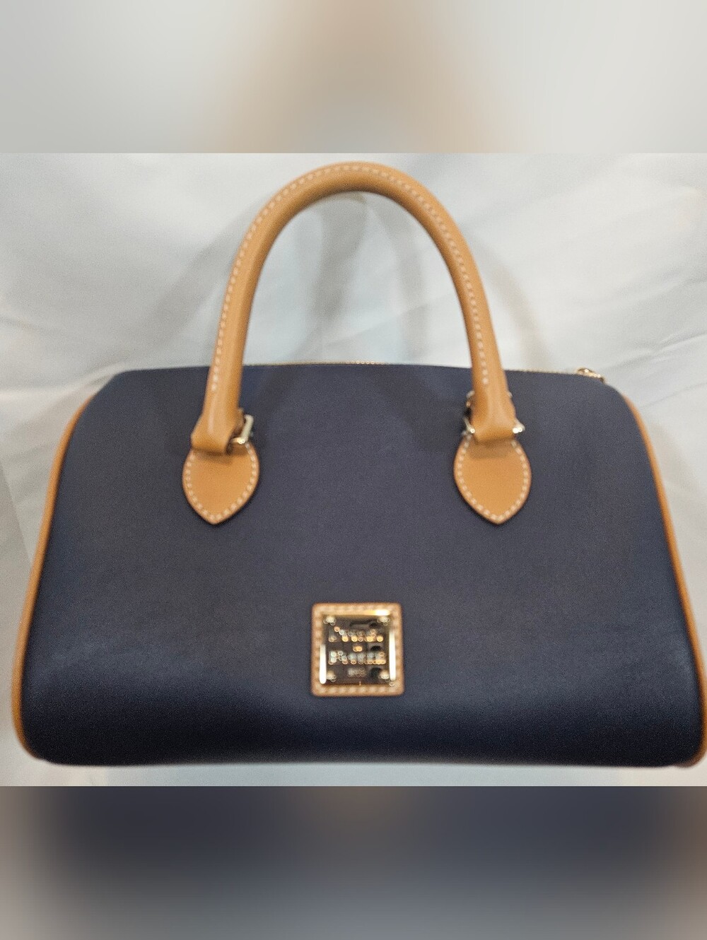 Dooney & Bourke Navy with Tan Trim Barrel Satchel 25 - Picture 4 of 12
